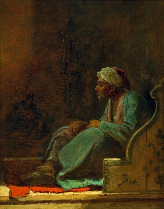 Carl Spitzweg, Sitzender Türke (Deutsche Kunst,Kunst,Mann,Völkerkunde,Orientalismus,Portrait,Genre,Sitzen,Islamische Länder,Islamische Welt)