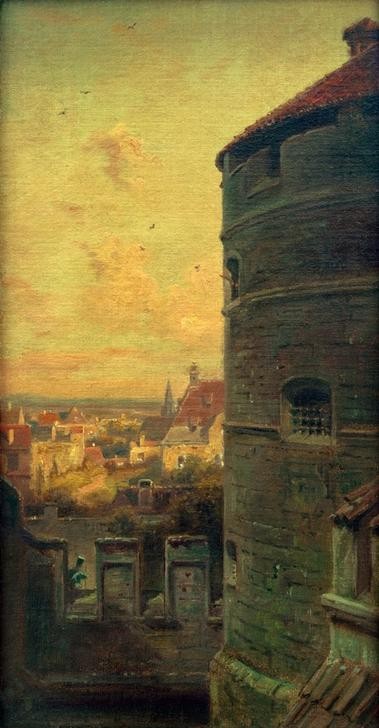 Carl Spitzweg, Der Faulturm in Rothenburg ob der Tauber (Deutsche Kunst,Gefängnis,Geographie,Kunst,Stadtbefestigung,Stadtmauer,Vedute,Architekturdarstellung,Topographie,Festungsbau)