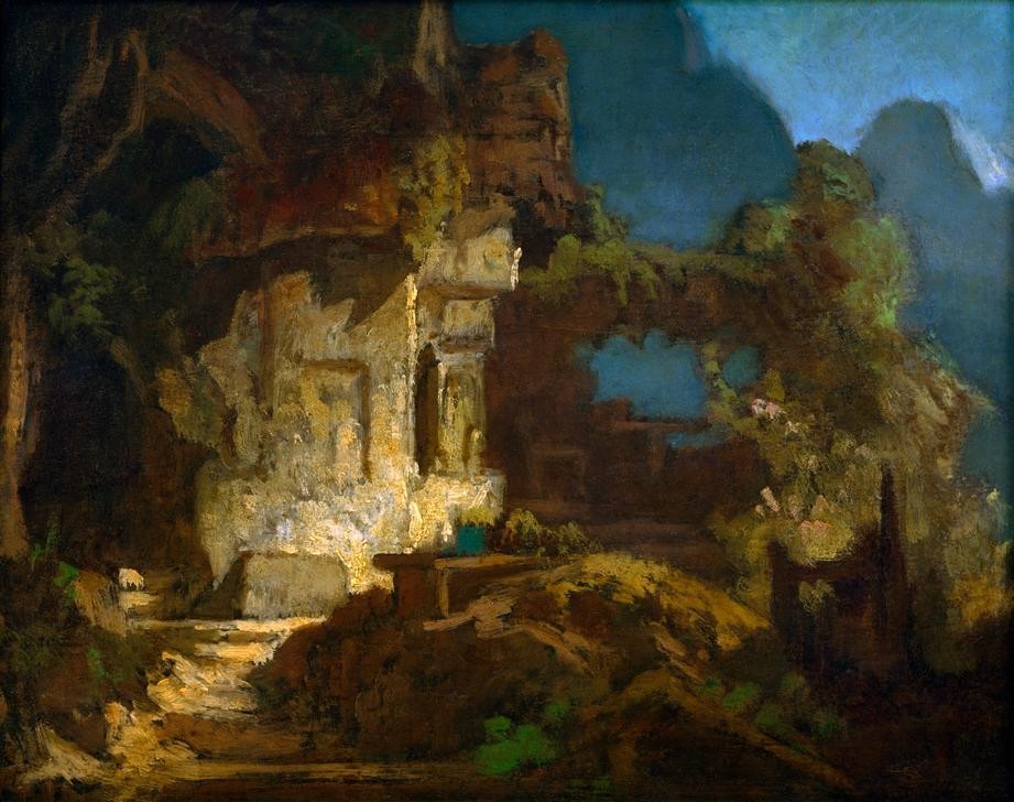 Carl Spitzweg, Kapelle am Felsen (Deutsche Kunst,Gebirge,Kunst,Landschaft,Genre,Felsen,Einsiedelei,Kapelle (Kirche))