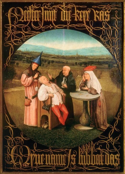 Hieronymus Bosch, Das Steinschneiden (Chirurg,Medizin,Operation,Renaissance,Wahnsinn,Chirurgie,Quacksalber,Niederländische Kunst,Trepanation,Medizingeschichte,Dummheit)