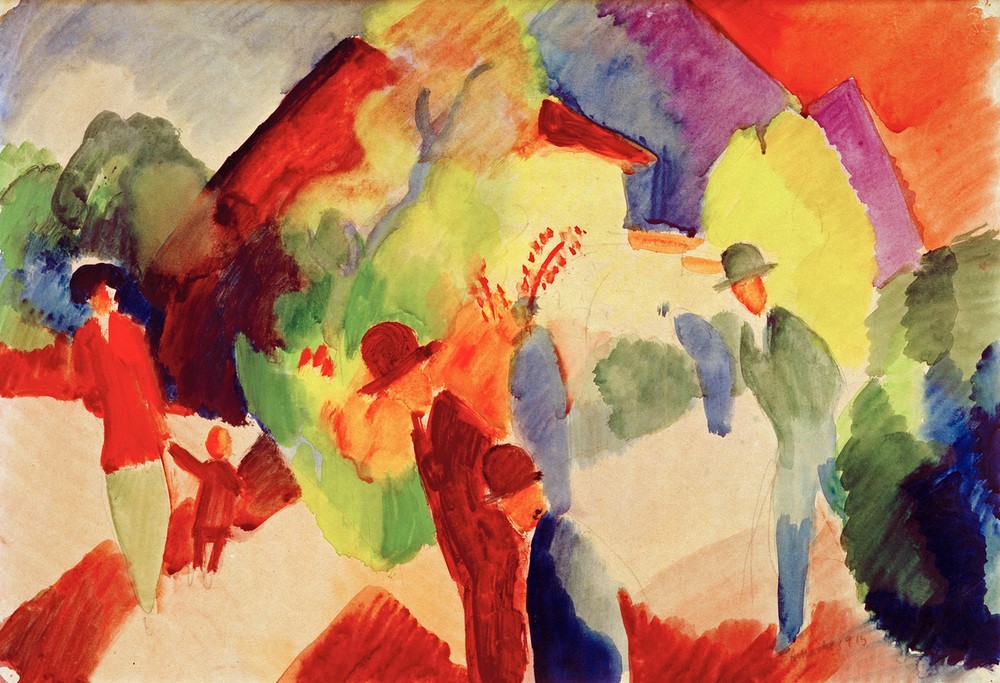 August Macke, Spaziergänger im Park (Deutsche Kunst,Garten Und Park,Menschen Im Park,Freizeit,Spaziergang,Expressionismus,Der Blaue Reiter,Menschen Im Garten)