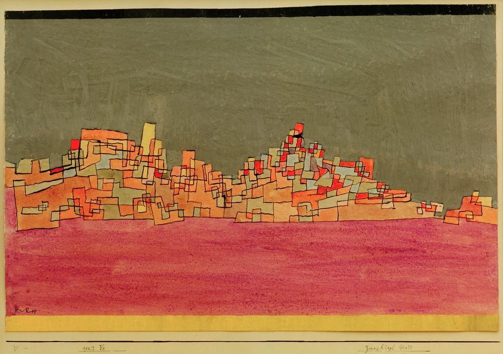 Paul Klee, Zweihügel Stadt (Bauhaus,Deutsche Kunst,Kunst,Stadt,Architekturdarstellung,Schweizerische Kunst,Stadtlandschaft,Abstraktion)