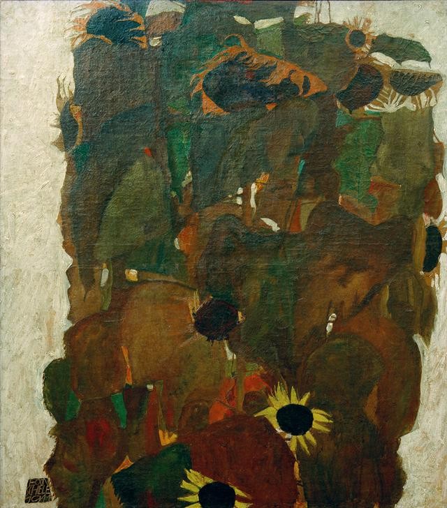 Egon Schiele, Sonnenblumen I (Botanik,Sonnenblume,Expressionismus,Österreichische Kunst,Blume)