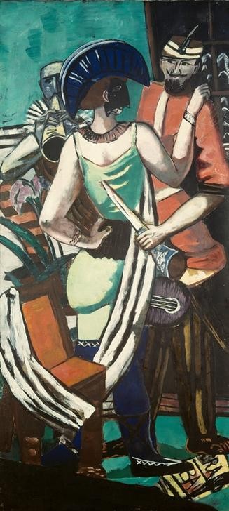 Max Beckmann, Fastnacht Paris (Fasching, Karneval, Party, Feier, Kostüme, Verkleidung, Tanz,  Klassische Moderne, Malerei, Expressionismus, Mensch und Gesellschaft, Wunschgröße, Wohnzimmer, bunt)