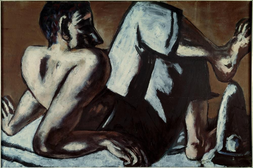 Max Beckmann, Artist (Klassische Moderne, Malerei, Expressionismus, Mann, liegender Mann, Pause, Entspannung, Schatten, Wunschgröße, Wohnzimmer, Treppenhaus, bunt)