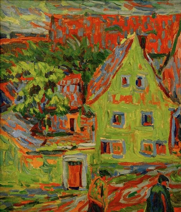 Ernst Ludwig Kirchner, Grünes Haus (Bauernhaus,Deutsche Kunst,Haus,Kunst,Wohnhaus (Allgemein),Expressionismus,Architekturdarstellung,Die Brücke)