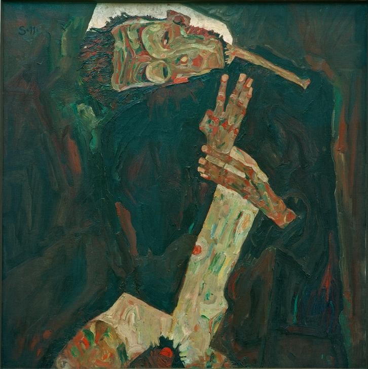 Egon Schiele, Der Lyriker (Dichter,Kunst,Literatur,Maler (Künstler),Mann,Zeichner,Selbstbildnis,Portrait,Österreichische Kunst,Halbakt,Person)