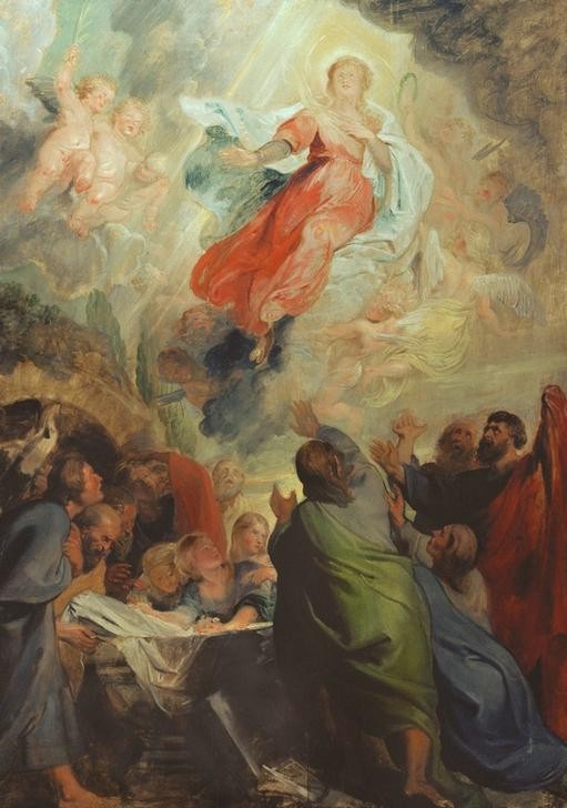 Peter Paul Rubens, Himmelfahrt der Maria (Christentum,Flämische Kunst,Religion,Barock,Neues Testament,Bibel,Apostel,Mariä Himmelfahrt,Marienleben)