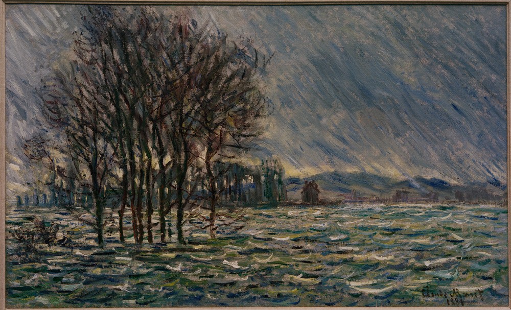 Claude Monet, Hochwasser (Elemente,Hochwasser,Kunst,Regen,Wasser,Wetter,Impressionismus,Überschwemmung,Französische Kunst,Flut,Unwetter,Naturkatastrophe)