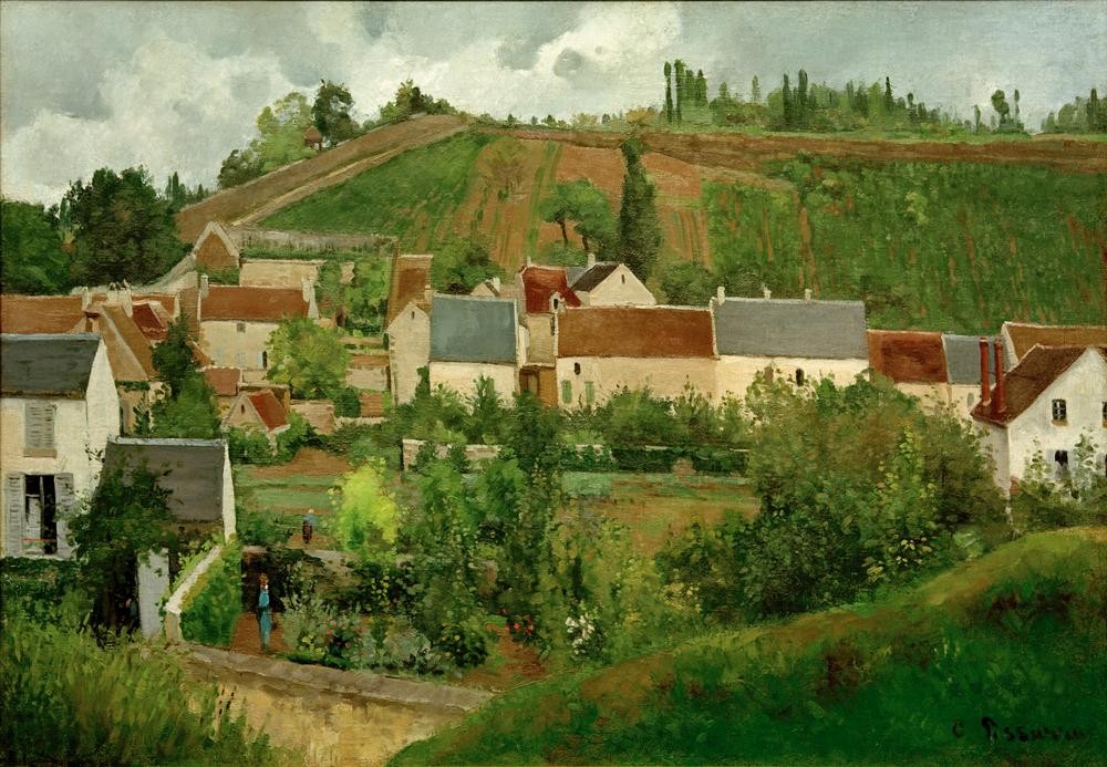 Camille Pissarro, Sicht auf L’Hermitage, Le Jallais, Pontoise (Dorf,Haus,Kunst,Landschaft,Impressionismus,Französische Kunst,Garten)