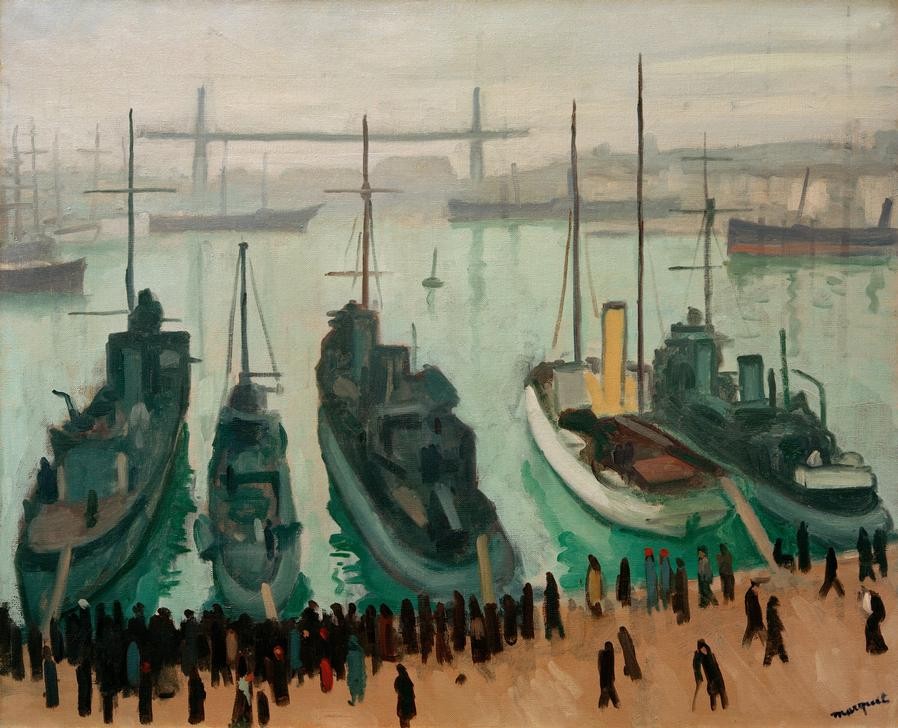 Albert Marquet, Der alte Hafen in Marseille (Geographie,Hafen,Kunst,Mensch,Schiff,Impressionismus,Französische Kunst,Fussgänger,Menschenmenge,Topographie,Quai,Schifffahrt)