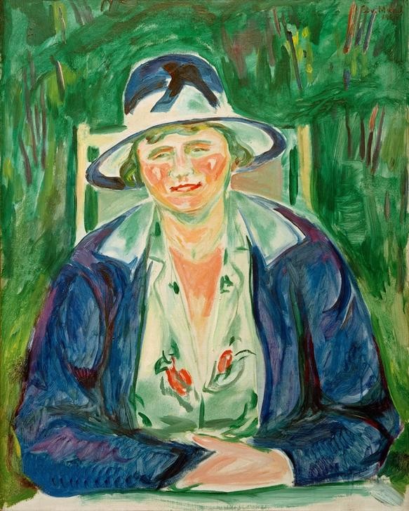 Edvard Munch, Portrait der Frau Hoffmann (Frau,Kunst,Mensch,Park,Hut,Portrait,Expressionismus,Norwegische Kunst,Sitzen,Garten)
