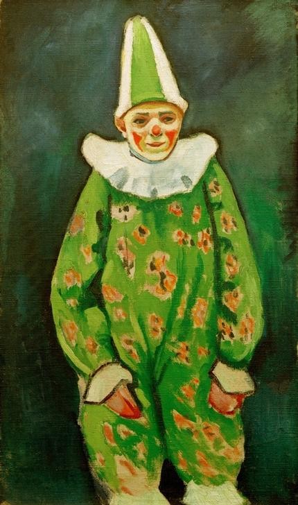 August Macke, Clown in grünem Kostüm (Deutsche Kunst,Fahrendes Volk,Gesellschaft,Kunst,Narr,Zirkus (Theater),Portrait,Expressionismus,Clown,Der Blaue Reiter,Grün)
