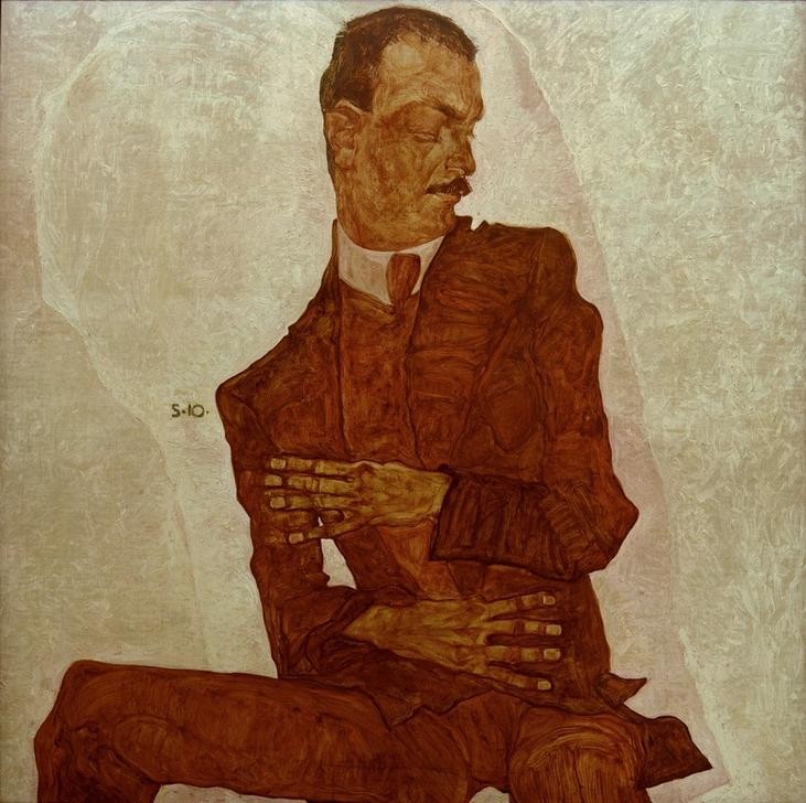 Egon Schiele, Bildnis Arthur Roessler (Journalist,Kunstsammler,Kunst,Literatur,Mann,Schriftsteller,Portrait,Expressionismus,Österreichische Kunst,Kniestück,Person)