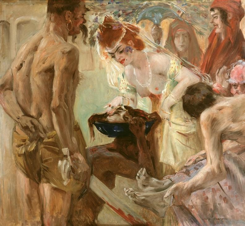 Lovis Corinth, Salome (Christentum,Deutsche Kunst,Enthaupten,Hinrichtung,Religion,Szene,Theater,Impressionismus,Dekollete,Busen,Neues Testament,Bibel,Henker,Studie)