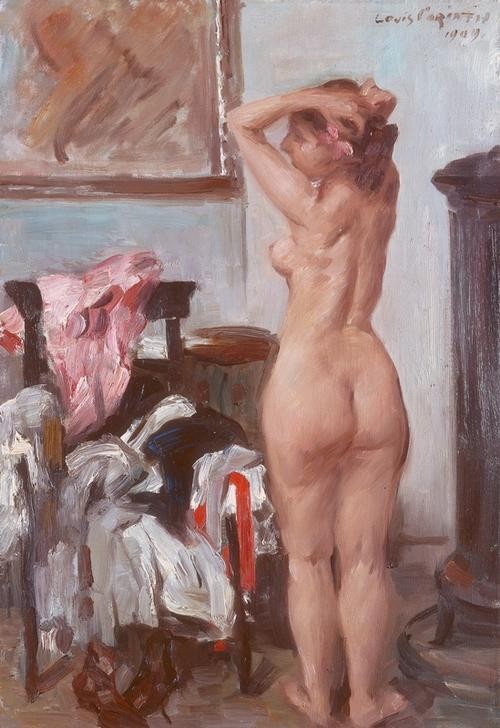 Lovis Corinth, Modellpause (Atelier,Deutsche Kunst,Frau,Künstler Und Modell,Pause,Impressionismus,Akt,Rückenakt,Nacktheit)