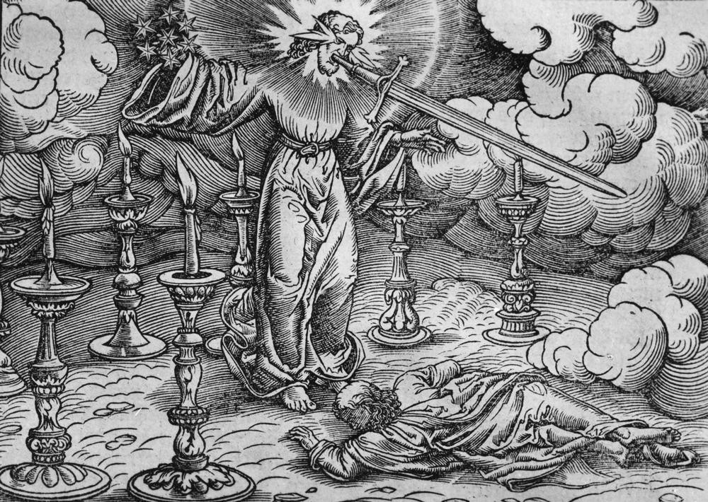 Lucas Cranach der Ältere, Christus offenbart sich Johannes (Deutsche Kunst,Religion,Renaissance,Bibel,Apokalypse,Sieben Leuchter)