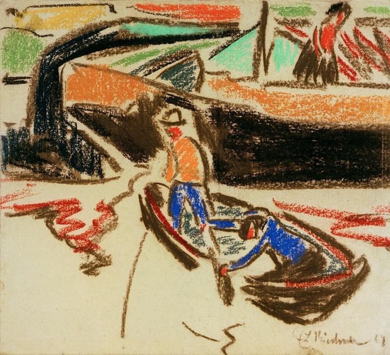Ernst Ludwig Kirchner, Zille und Beiboot (Boot,Deutsche Kunst,Kahn,Schiff,Fluss,Expressionismus,Lastkahn,Die Brücke,Binnenschiffahrt,Flusschiffahrt,Schifffahrt)