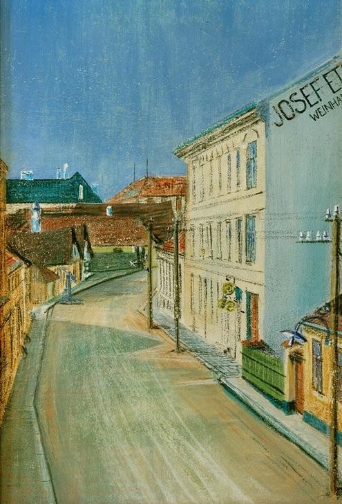 Egon Schiele, Die Albrechtstraße (Architektur,Haus,Kunst,Stadt,Strasse (Allgemein),Wohnhaus (Allgemein),Kleinstadt,Architekturdarstellung,Österreichische Kunst,Ansicht,Jahrhundertwende)