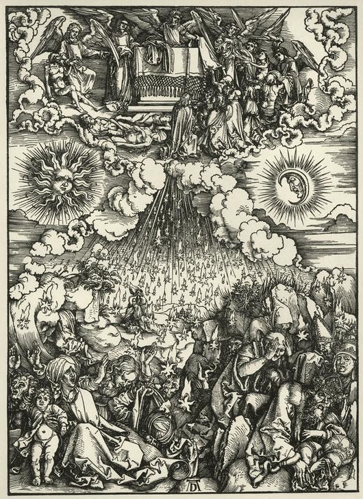 Albrecht Dürer, Die Eröffnung des sechsten Siegels (Christentum,Deutsche Kunst,Mond,Religion,Sonne,Renaissance,Neues Testament,Bibel,Apokalypse,Illustration,Buchillustration)