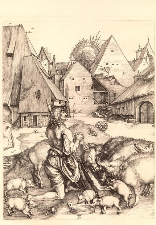 Albrecht Dürer, Der verlorene Sohn (Christentum,Deutsche Kunst,Schwein,Hirte,Renaissance,Neues Testament,Bibel,Gleichnis,Der Verlorene Sohn,Landwirtschaft,Viehzucht)