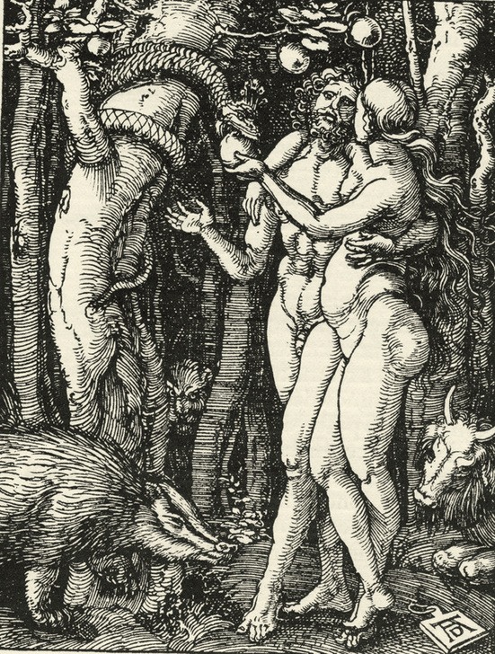 Albrecht Dürer, Adam und Eva im Paradies (Deutsche Kunst,Schlange,Renaissance,Altes Testament,Sündenfall,Bibel,Baum Der Erkenntnis,Jüdisch-Christlich)