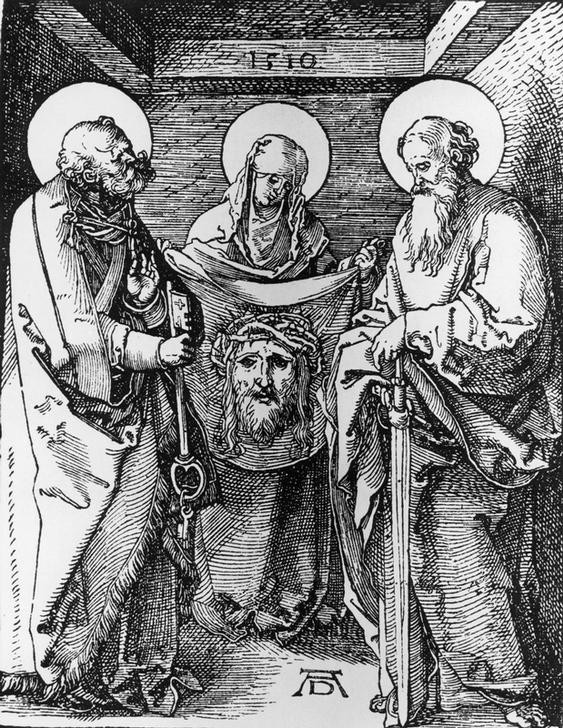 Albrecht Dürer, Die heilige Veronika zwischen Petrus und Paulus (Christentum,Deutsche Kunst,Renaissance,Neues Testament,Bibel,Apostel,Schweisstuch Der Veronika)