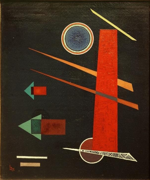 Wassily Kandinsky, Mächtiges Rot (Geometrische Muster, Abstrakte Kunst, Formen, Pfeile, Kreise, Wohnzimmer,  Treppenhaus, Wunschgröße, Klassische Moderne, bunt)