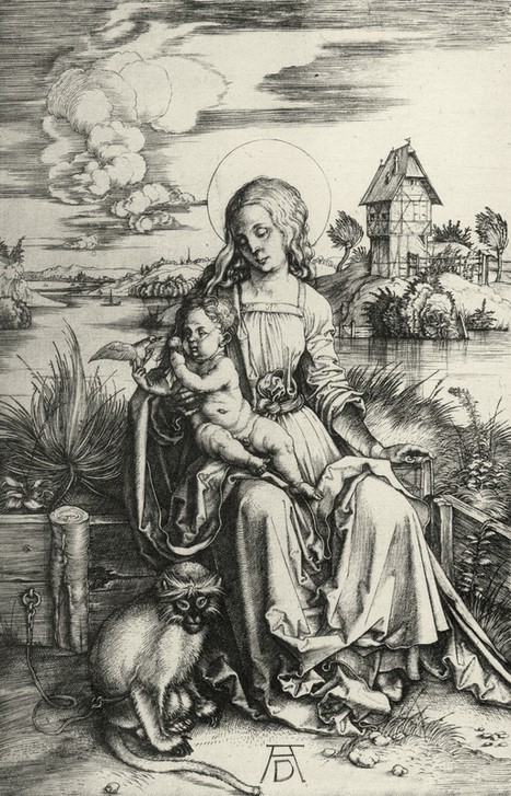 Albrecht Dürer, Maria mit der Meerkatze (Affe,Deutsche Kunst,Landschaft,Religion,Zoologie,Renaissance,Maria Mit Kind,Meerkatze)