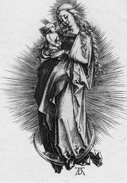 Albrecht Dürer, Maria auf der Mondsichel (Deutsche Kunst,Religion,Gotik,Maria Mit Kind,Glorie,Mondsichel)