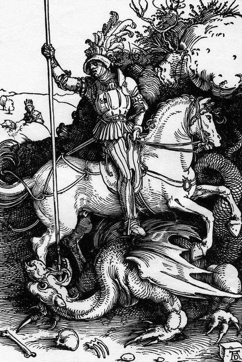 Albrecht Dürer, Der heilige Georg (Deutsche Kunst,Heilige,Ritter,Renaissance,Fabelwesen,Kampf Zwischen Mensch Und Tier,Heiligenlegende,Drache (Fabelwesen))