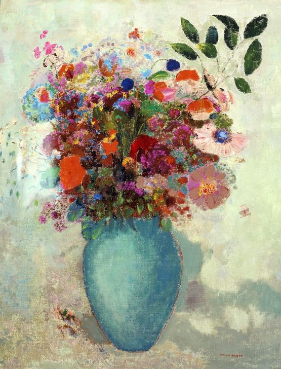 Odilon Redon, Blumen in türkisfarbener Vase (Botanik,Kunst,Stillleben,Blumenstrauss,Vase,Französische Kunst,Blume,Jahrhundertwende,Türkis (Farbe))
