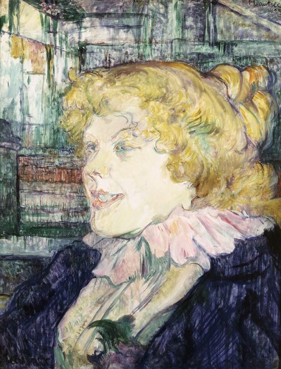 Henri de Toulouse-Lautrec, L'Anglaise du Star au Havre (Frau,Jugendstil,Kunst,Ausländer,Portrait,Französische Kunst,Lächeln,Blonde Haare,Engländer Im Ausland,Jahrhundertwende,Junge Frau,Brustbild)