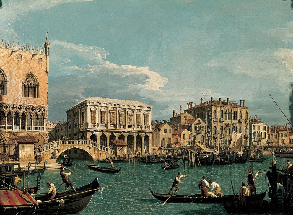 Giovanni Antonio Canaletto, La Mole vista desde San Marco (Städte, Venedig, Vedute, Architektur, Campanile, Lagune, Gondeln, Dogenpalast, Barock, Klassiker, Wunschgröße, Wohnzimmer)