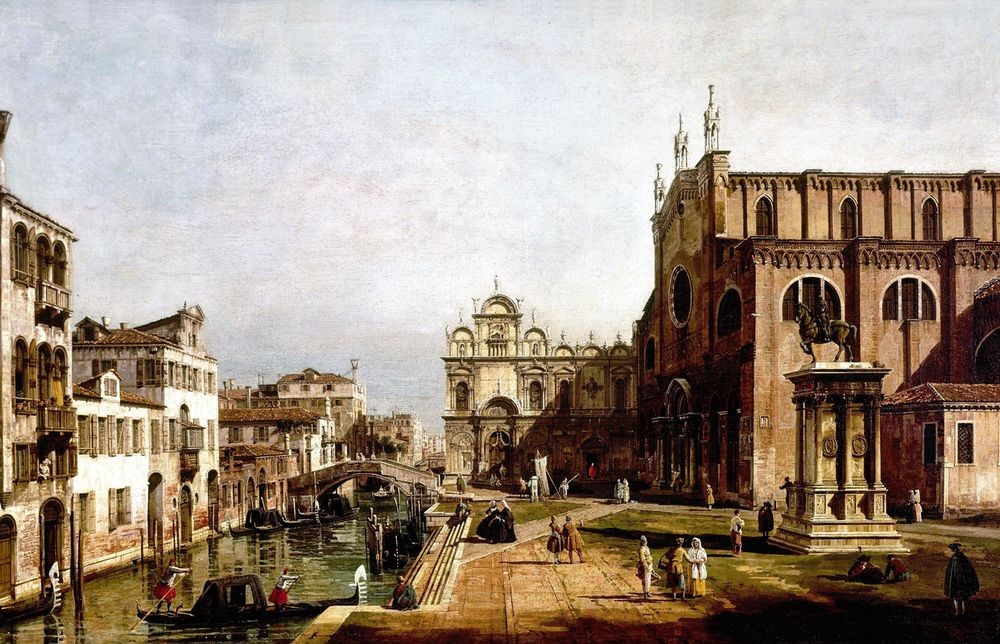 Giovanni Antonio Canaletto, Vista de Venecia (Städte, Venedig, Vedute, Architektur, San zanipolo , San Giovanni e Paolo, ospedale, scuola grande di San Marco, Krankenhaus, Barock, Klassiker, Wunschgröße, Wohnzimmer)