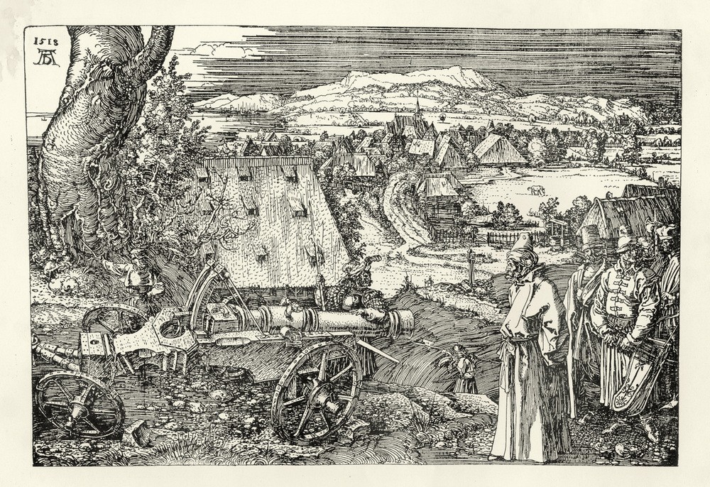 Albrecht Dürer, Die große Kanone (Deutsche Kunst,Dorf,Geschichte,Kanone,Landschaft,Militär,Türkenkriege,Völkerkunde,Waffe,Renaissance,Bedrohung,Allegorie,Pascha,Land Und Leute)