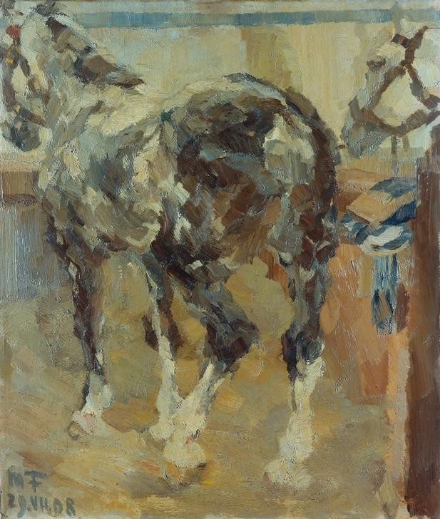 Max Feldbauer, Apfelschimmel (Pferd, Nutztier, Schimmel, Tier, Hinterteil, Impressionismus, Münchener Secession, Malerei, Klassische Moderne, Wohnzimmer, Treppenhaus, Wunschgröße, bunt)
