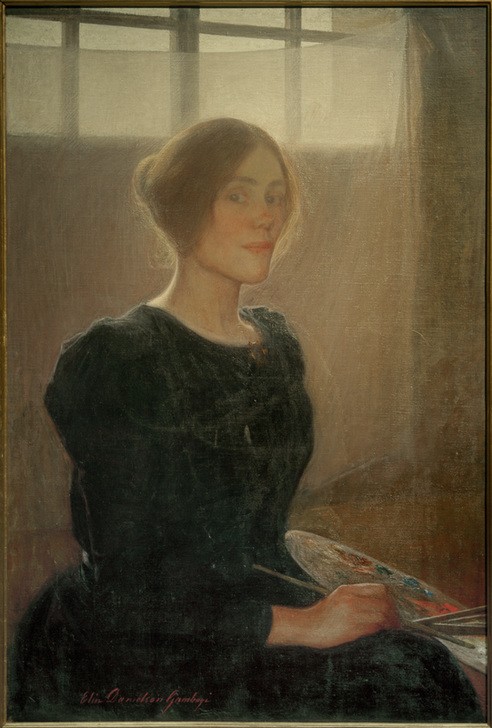 Elin Danielson-Gambogi, Selbstporträt  (Persönlichkeiten, Künstlerin, Farbpalette, Selbstprotait, Realismus, Klassiker, Wunschgröße, Treppenhaus, Wohnzimmer,)