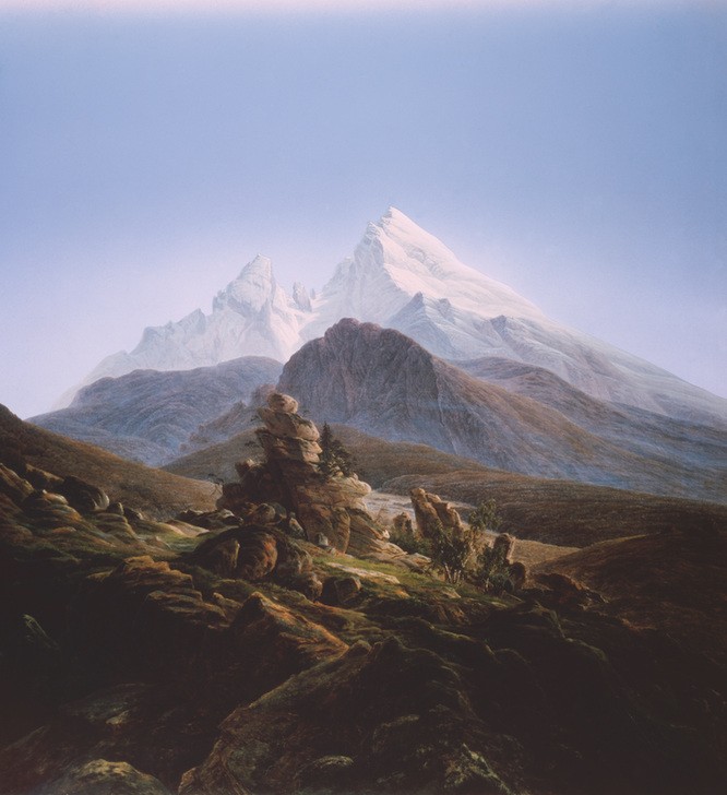 Caspar David Friedrich, Der Watzmann (Deutsche Kunst,Gebirge,Landschaft,Romantik,Ausschnitt)