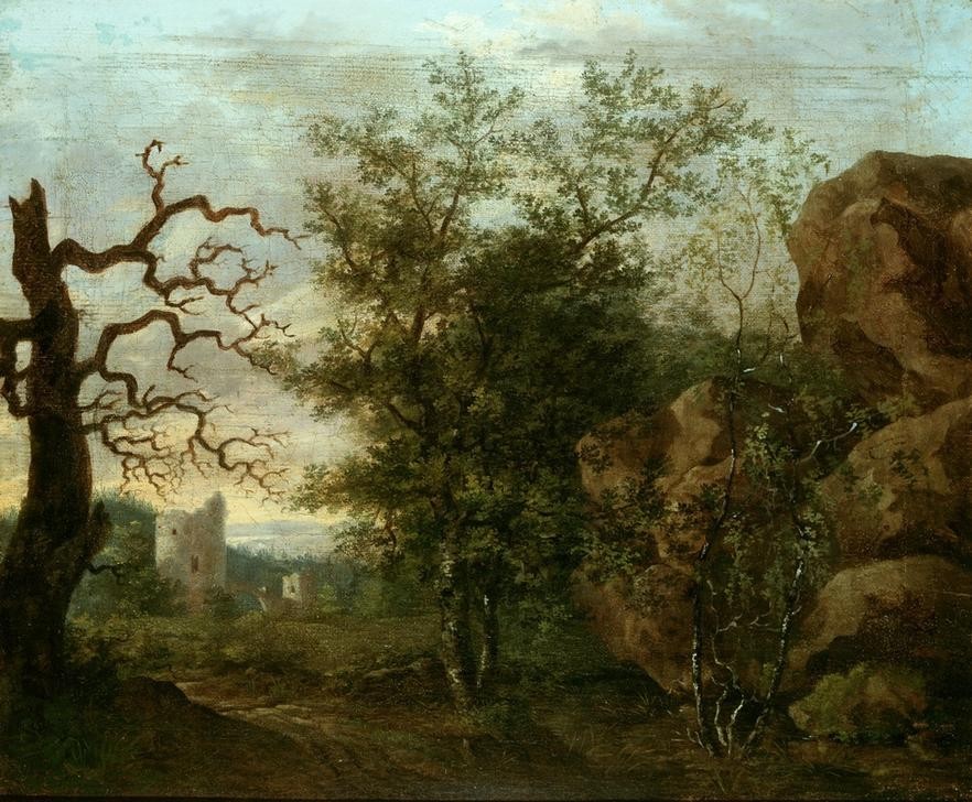Caspar David Friedrich, Landschaft mit kahlem Baum (Deutsche Kunst,Landschaft,Waldsterben,Baum,Romantik,Baum (Toter))