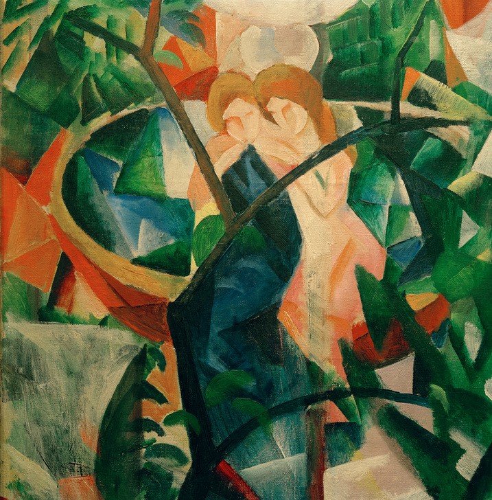 August Macke, Mädchen vor dem Springbrunnen (Ausschnitt) (Deutsche Kunst,Frau,Garten Und Park,Kunst,Mädchen,Menschen Im Park,Brunnen,Expressionismus,Der Blaue Reiter,Menschen Im Garten,Springbrunnen,Ausschnitt,Garten)