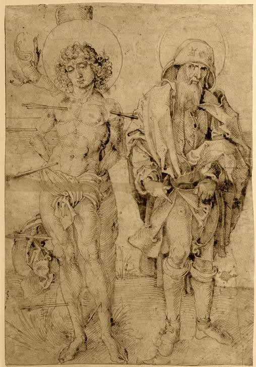 Albrecht Dürer, Die Heiligen Sebastian und Rochus (Christentum,Deutsche Kunst,Heilige,Mann,Religion,Renaissance,Akt,Martyrium,Heiliger)