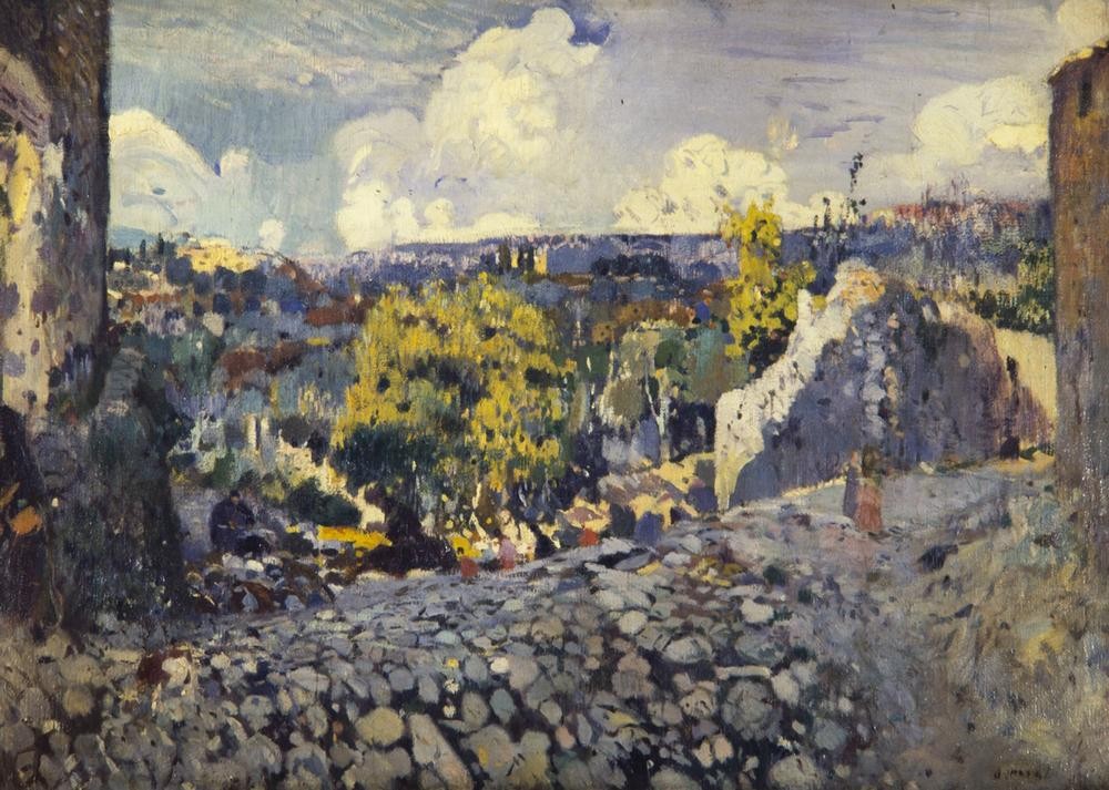 Joaquim Mir, L’aleixar (Dorf, rustikal, Landschaft, Katalanisch, Spanien, Post-Modernisme, Malerei, Klassische Moderne, Wunschgröße, Wohnzimmer, Treppenhaus, bunt)