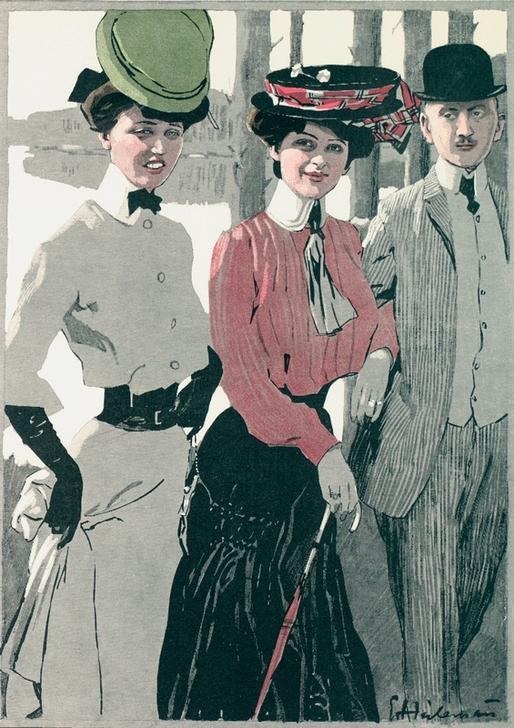 Ernst Heilemann, Ungenügend (Mode, Damenmode,  Herrenmode,  Bürgertum, Spiessbürger, Hüte,  Nostalgie, Karikatur, Klassiker, Treppenhaus, Wohnzimmer, Wunschgröße)