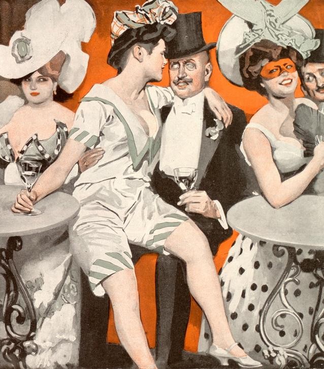 Ernst Heilemann, Wo mein Humor is, Junge? In dei’m Portemonnaie. (Deutsche Kunst,Karikatur,Prostitution,Bürgertum,Paar,Spiessbürger,Karneval)