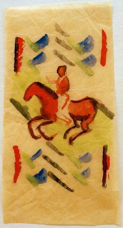 August Macke, Roter Reiter (Reiter, Pferd, Freizeit,  Wohnzimmer, Treppenhaus, Expressionismus,  Klassische Moderne, Malerei, Wunschgröße, bunt)