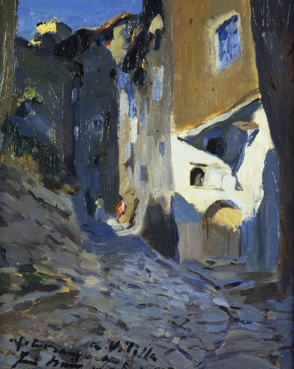 Joaquim Mir, Ohne Titel (Dorf, rustikal, Gasse, mediterran, Katalanisch, Spanien, Post-Modernisme, Malerei, Klassische Moderne, Wunschgröße, Wohnzimmer, Treppenhaus, bunt)