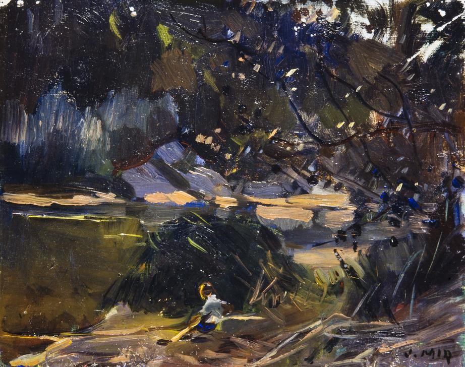 Joaquim Mir, Unterholz (Landschaft, Wald, Gestrüpp, Fluss, Post-Modernisme, Malerei, Klassische Moderne, Wunschgröße, Wohnzimmer, Treppenhaus, bunt)