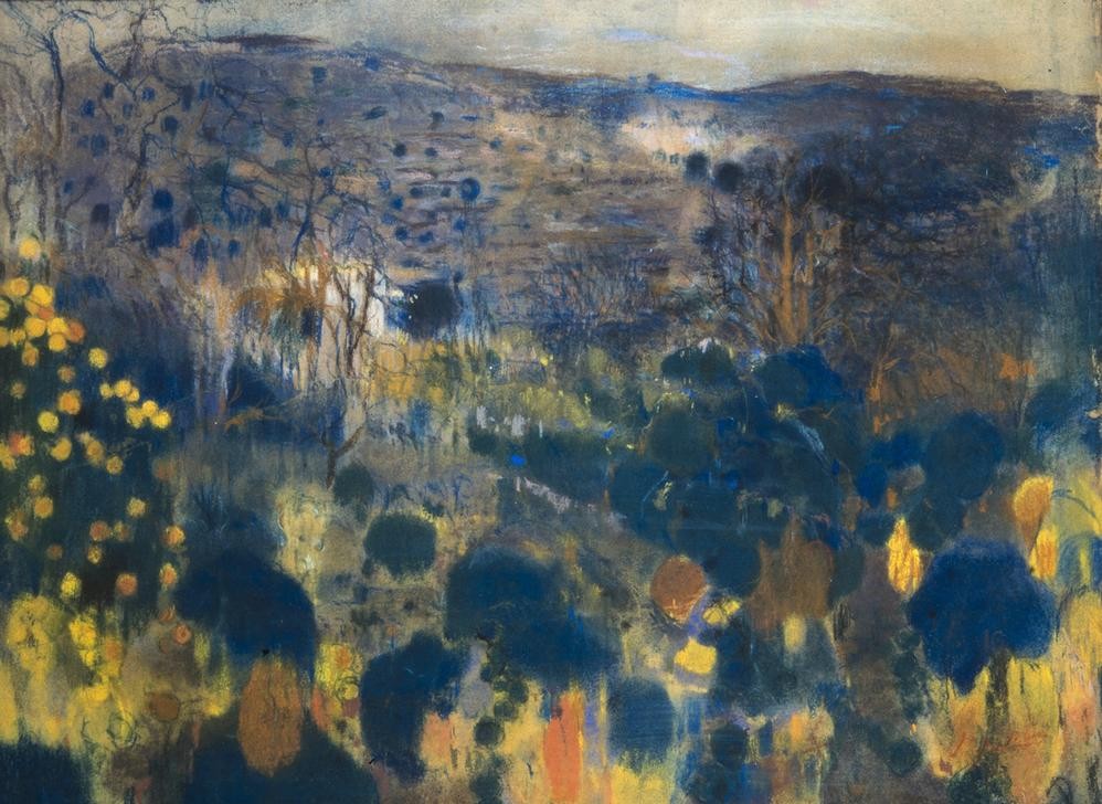 Joaquim Mir, L’Aleixar (Landschaft, Katalonien, Hügel, Bäume, Post-Modernisme, Malerei, Klassische Moderne, Wunschgröße, Wohnzimmer, Treppenhaus, bunt)
