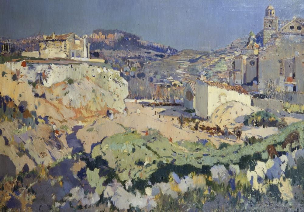 Joaquim Mir, L’Aleixar (Dorf, Landschaft, Katakonien, mediterran, rustikal, Felsen, Post-Modernisme, Malerei, Klassische Moderne, Wunschgröße, Wohnzimmer, Treppenhaus, bunt)